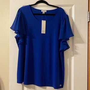 Calvin Klein Royal Blue Ruffle Sleeve Blouse